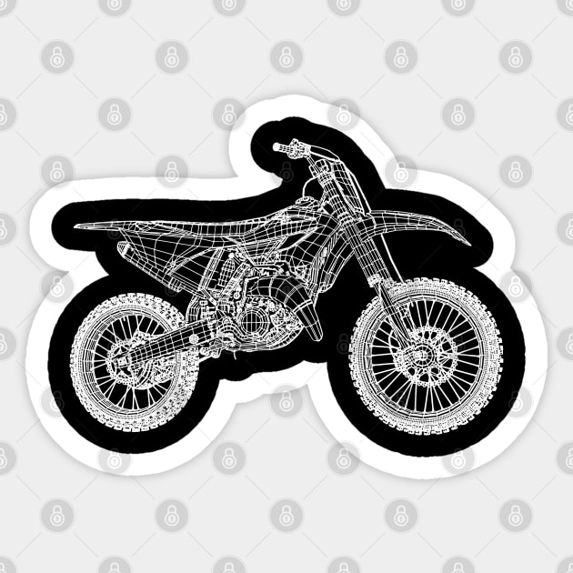 White YZ 125 Motorcycles Blueprint Sketch Art Sticker by DemangDesign